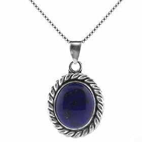 Sterling Silver Genuine Lapis Twisted Border Oval Pendant by 