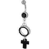 Pugster Belly Button Rings Black Sea Shell Celtic Cross Halo Dangle Easter Holiday Belly Navel Ring Body Jewelry