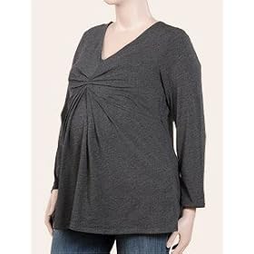 Motherhood Maternity: Plus Size Long Sleeve V-neck Knot Front Maternity T Shirt