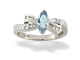 14K White Gold Genuine Marquise Aquamarine and Diamond Bow Ring