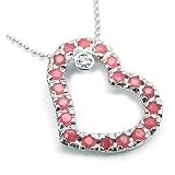 Platinum-Plated Sterling Silver Genuine Ruby Heart and Diamond Accent Pendant with 16 Chain Necklace