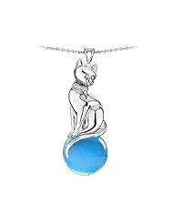 Original Star K (tm) Large Cat Pendant with 10mm Simulated Aquamarine Ball in 925 Sterling Silver