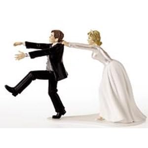Comical Bride and Groom Cake Topper 4 1/4in