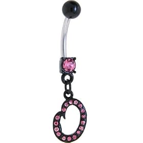 Black Anodized PINK Jeweled Initial Belly Ring-LETTER "O" by 