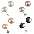 10-11mm EZ Match AAAA Cultured Pearl Platinum Overlay CAREFREE Sterling Silver Stud Earrings Set (LS1B)