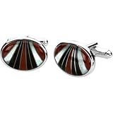 Sterling Silver PAIR 13.00X18.00 MM Genuine Carnelian, Mother Of Pearl & Onyx Cuff Links