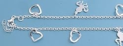 Sterling Silver Italian Anklet - Heart and Octopus - 10'' in Length