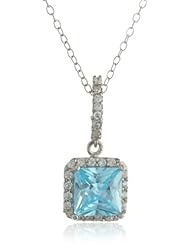 Sterling Silver Square and Clear Pave Border Cubic Zirconia Pendant Necklace, 18"
