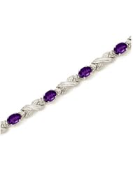 10K White Gold Oval Amethyst and Diamond Bracelet by Jewelry Mountain