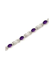 14K White Gold Oval Amethyst and Diamond Bracelet