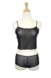 Exposed by Magic Silk Wavy Line Mesh Queen Crop Cami and Short Set, One Size Queen, Black
