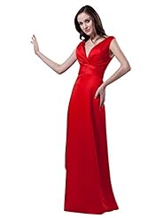 A-line V-neck Floor Length Natural   Waistline Satin Lace Sleeveless Bridesmaid Dress 