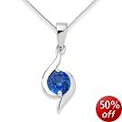 Sapphire Necklace, 9ct White Gold, Created Sapphire Pendant, 45cm Chain, by Miore, UNI004P2W