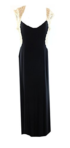 Xscape Beige Women's Crochet Shimmer V-Neck Ball Gown Black 6