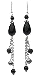 Image of Kit Heath Sterling Silver 50CGBA Ladies Contemporary Dainty Briolette Black Agate & Silver Pearl Drops