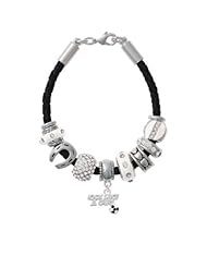 Silver "Kick Like a Girl" with Enamel Soccer Ball on a White Love & Luck Bead...