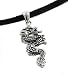 Sterling Silver Serpent Dragon Pendant on Adjustable Black Suede Cord Necklace
