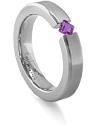 Womens Grey Titanium Princess-Cut Amethyst Ring