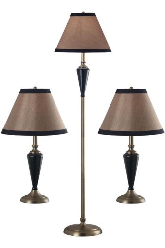 Hunley 3-pack Lamp Set Gld Fbric Shade Bronzed Brass