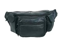 Large Fanny Pack Waist Bag w/Cell Phone Holder & Credit Card Organizer in Black Leather