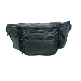 Large Fanny Pack Waist Bag w/Cell Phone Holder & Credit Card Organizer in Black Leather