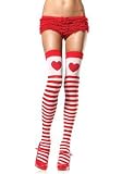 Valentine's Day Striped Thigh High Nylon Stocking with Sweethearts