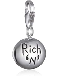 VINANI brand Germany 925 Sterling Silver Charm Pendant Oval shiny Inscription "Richn Famous" HRF