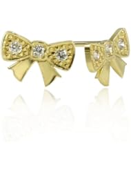 14K Yellow Gold Cute Bow Stud Screwback Earring with Screw For Girls