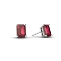 14K White Gold Genuine Emerald-cut Pink Tourmaline Stud Earrings