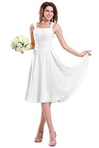 Hot Sale Sunvary New Arrival Spaghetti Strap Tea Length Chiffon Cocktail Party Dresses Bridesmadi Dresses with Pleats- US Size 22W- White