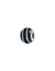 Sterling Silver Black with White Stripes Italian Murano Charm