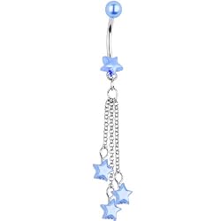 Light Blue Faux Pearl Star Chain Drop Belly Ring