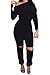 Fixmatti Womens Casual Slash Neck Long Sleeve Lace up Active Wear Jumpsuit Romper Black L