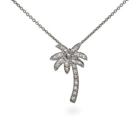 Sterling Silver Diamond CZ Palm Tree Necklace