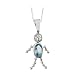 14K White Gold Cubic Zirconia and Oval Shaped Imitation Blue Topaz Boy Pendant with Chain