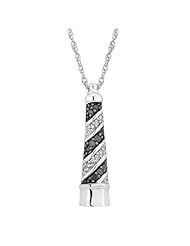Diamond and Black Diamond Lighthouse Pendant 1/15ctw