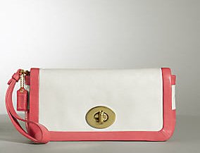 NEW AUTHENTIC COACH CRICKET LEATHER CLUTCH HANDBAG 42641 (White/Coral)