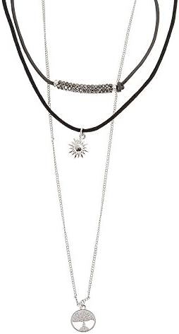 Claire's Accessories Girls Hematite Crystal Bar Choker with Layered Sun and Tree of Life Pendant Necklaces Set of 3