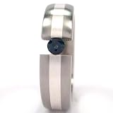 New 6mm Titanium Tension Set Ring w/ Silver Inlay, Sapphire Bands, Free Sizing 4.5-11