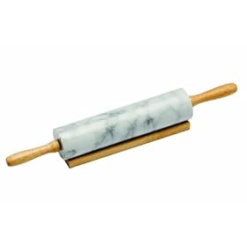Premier Housewares 46 cm Rolling Pin with Wood Handles and Stand, White Marble