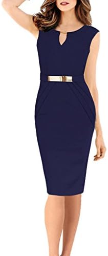 PARICI Womens Sleeveless Package Hip Dress Work Business Midi Cocktail Dress,Navy,Small(USA Size:0-2)