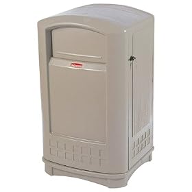 Trash Receptacle, 50 Gallon, Hinged Doors, 42x25x25, Beige, 4 Carton RUB396400BEI by Rubbermaid