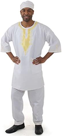 African Mens Dashiki Pant Suit, One Size, Many Colors (White)