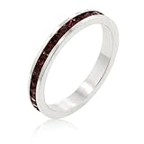 White Gold Rhodium Bonded Eternity Ring with Ruby CZs - Size: 5-10