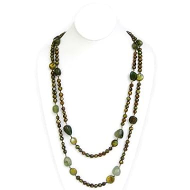 HinsonGayle Artisan Collection "Anastasia" Double Strand Green Cultured Pearl and Agate Necklace