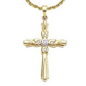 14K Yellow Gold Diamond Cross
