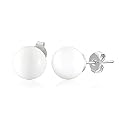 Pearly White Stainless Steel Ball Stud Earrings with White Coral Stones