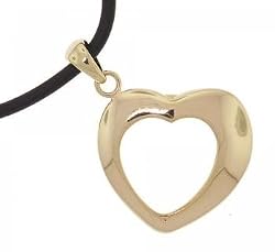 17in Solid Yellow Gold Dangle Heart Pendant Necklace
