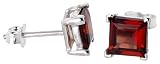 January Birthstone Natural Garnet 1 1/4 Carat (6.0 mm) Size Princess (square) Cut Stud Earrings in Sterling Silver Basket Settings
