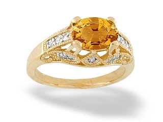 Childrens Toyshop  Jewelry : 14K Yellow Gold Genuine Oval Citrine and Diamond Antique Style Ring